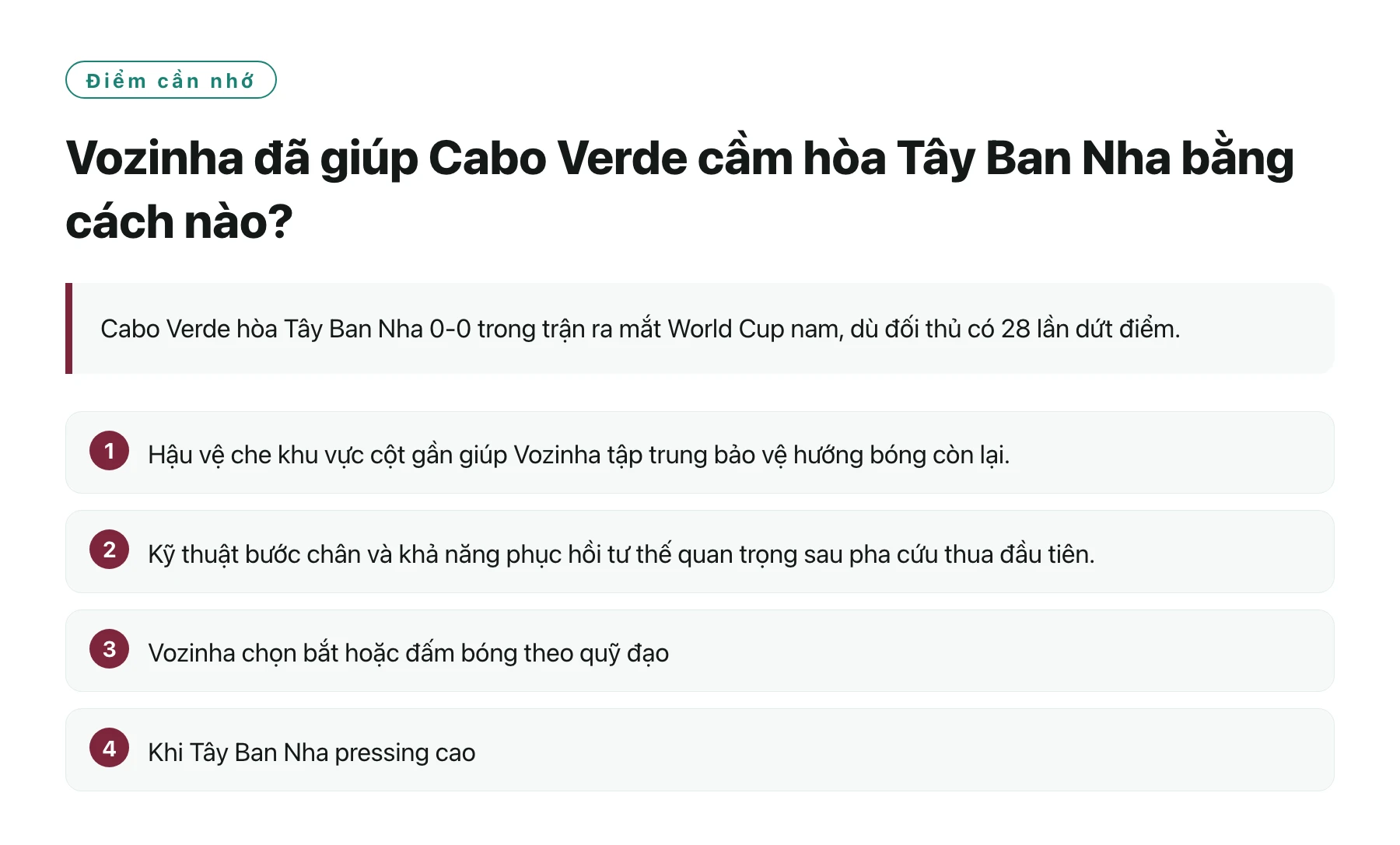 Vozinha đã giúp Cabo Verde cầm hòa Tây Ban Nha bằng cách nào?——全文要点速览